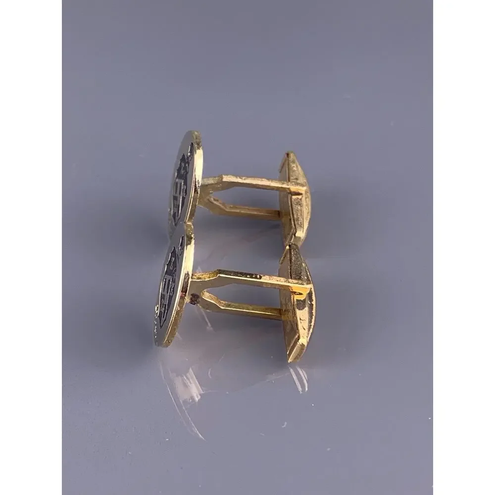King Family Crest Cufflinks Gold Tone Knight Cross Escallop Heraldic Vintage